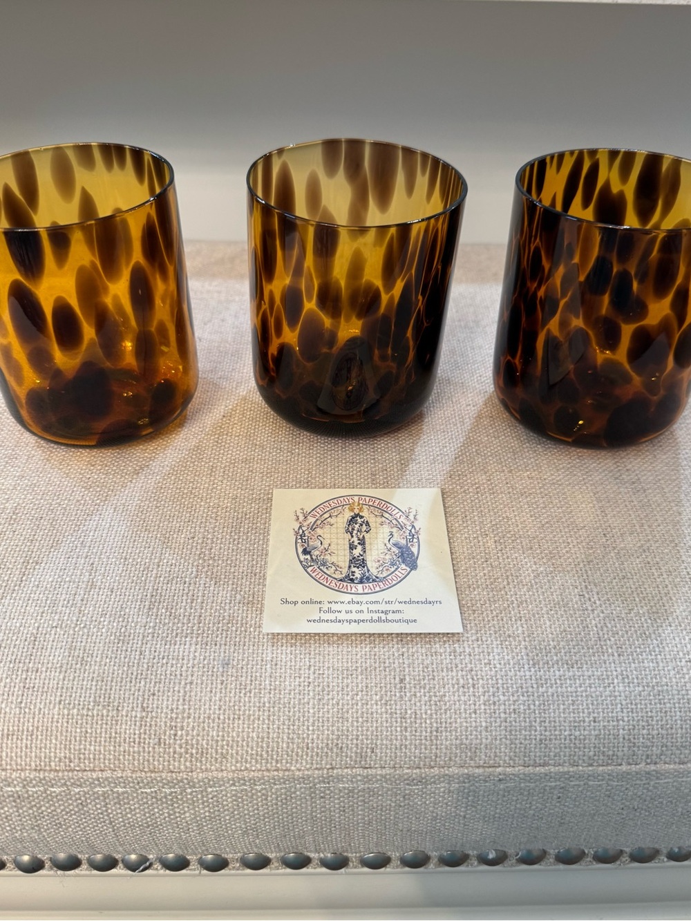 3 -Piece Amber Tortoiseshell Highball 8” Handblown Glasses